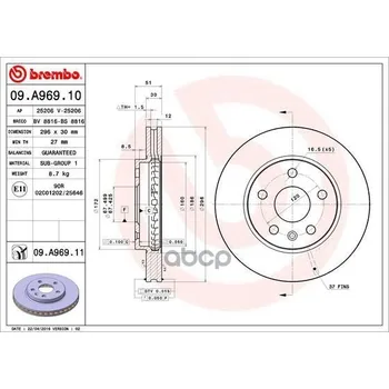 

Disc brake front. With UV coating Opel Insignia A (G09) 07/08-03/17 / Opel Insignia A Saloon (G0 Brembo art. 09.a969.11