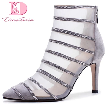 

Doratasia 2020 Brand Design Elegant Suede Leather Pointed Toe Crystals High Heels Summer Ankle Boot Women Sandals Woman Shoes
