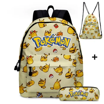 

New Hot 3pcs/set Kids Baby Girls Boys Pokemon Detective Pikachu Schoolbag Children Cartoon Bookbag Toys Gifts School Bags