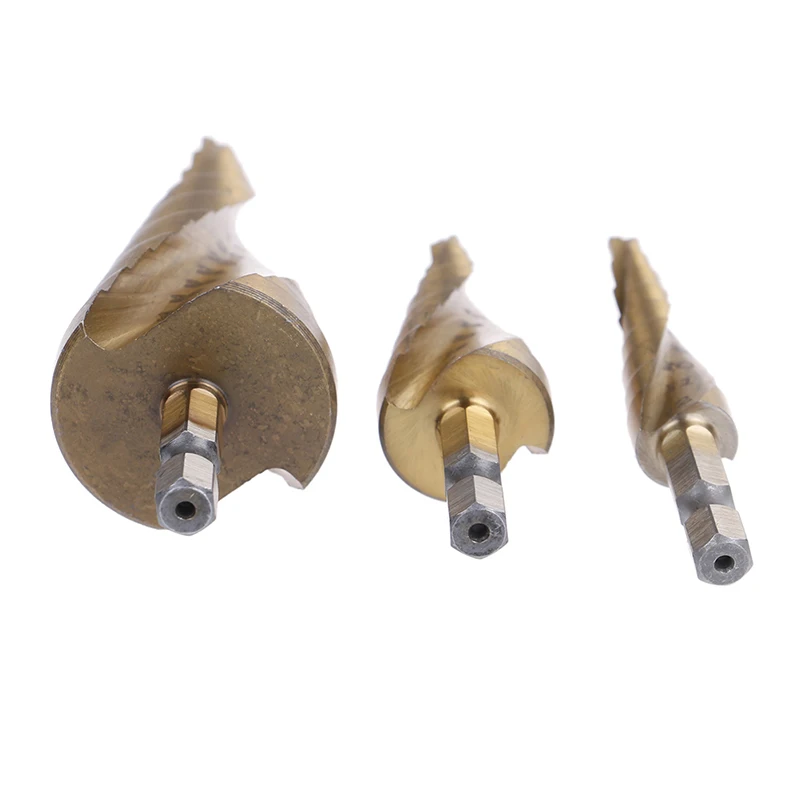 3PCS/Lot High-speed Steel Spiral Groove Step Drill Bit Triangle Shank Metal Hole Cutter Cone Saw Stepped Drills