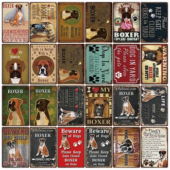 

[ Kelly66 ] Dogs Rules Warning Overly Affectionate Boxer On Duty Metal Sign Home Decor Bar Wall Art Painting 20*30 CM Size DG-8