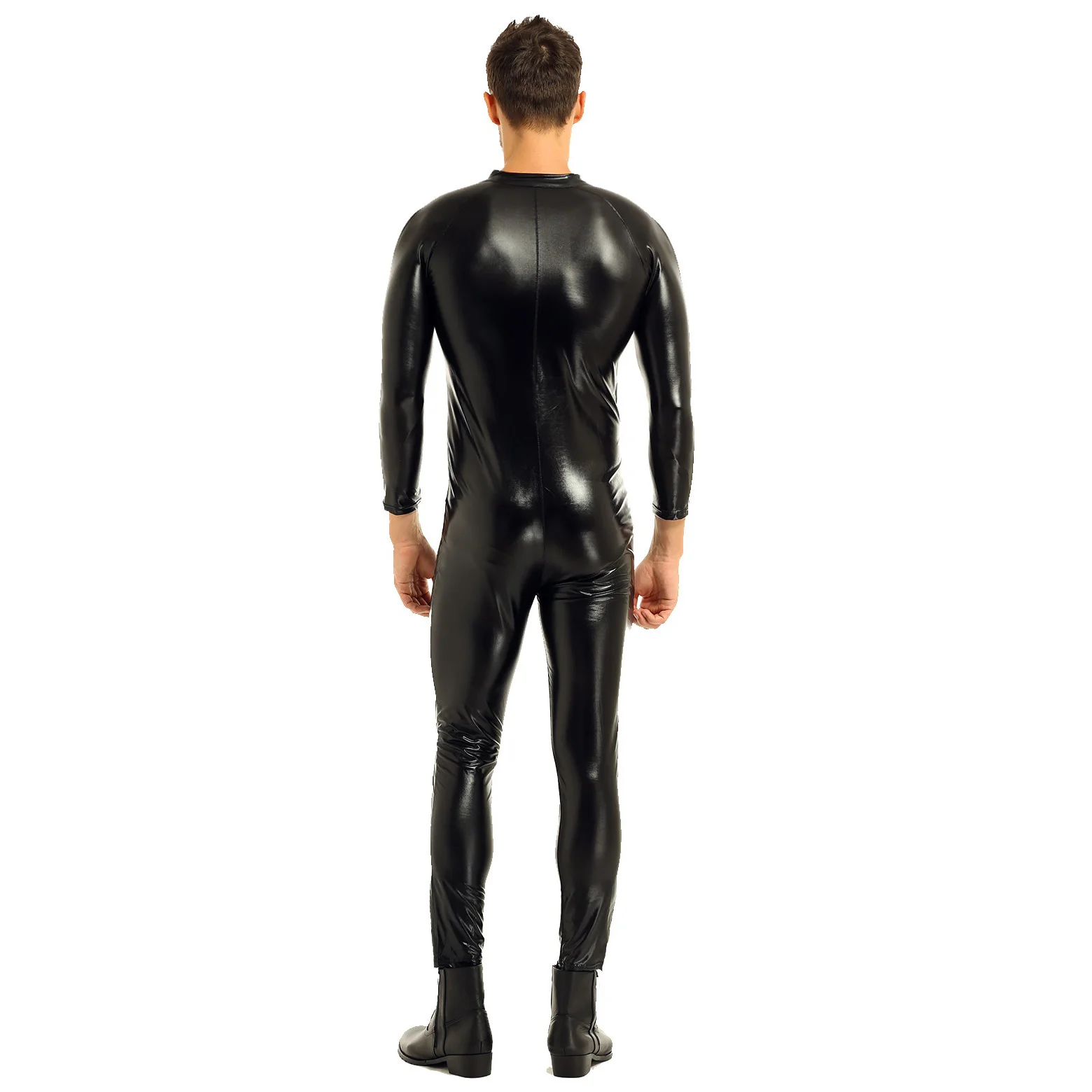 Мужское нижнее белье, костюм-комбинезон, Wetlook, передняя молния, полный комбинезон, Клубная одежда, сексуальный костюм для танцев, рейв-одежда