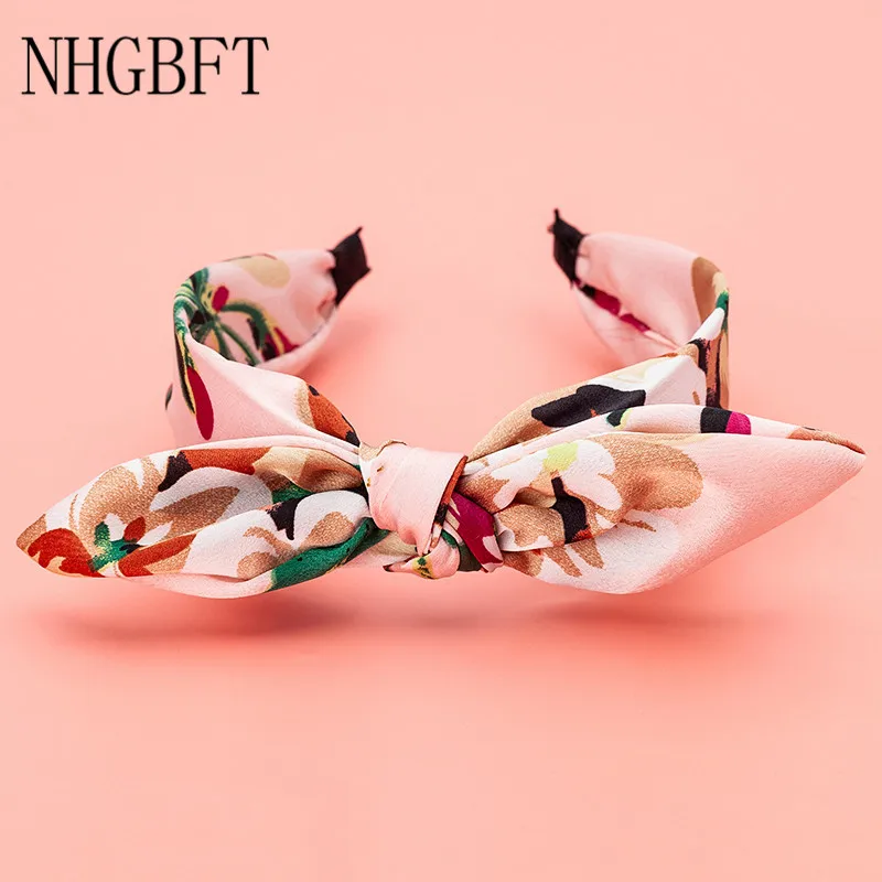 

NHGBFT Lovely Flower pattern Bow Hairband for Womens Girl Wide Elastic Printed Hair Hoop Hair Accessories