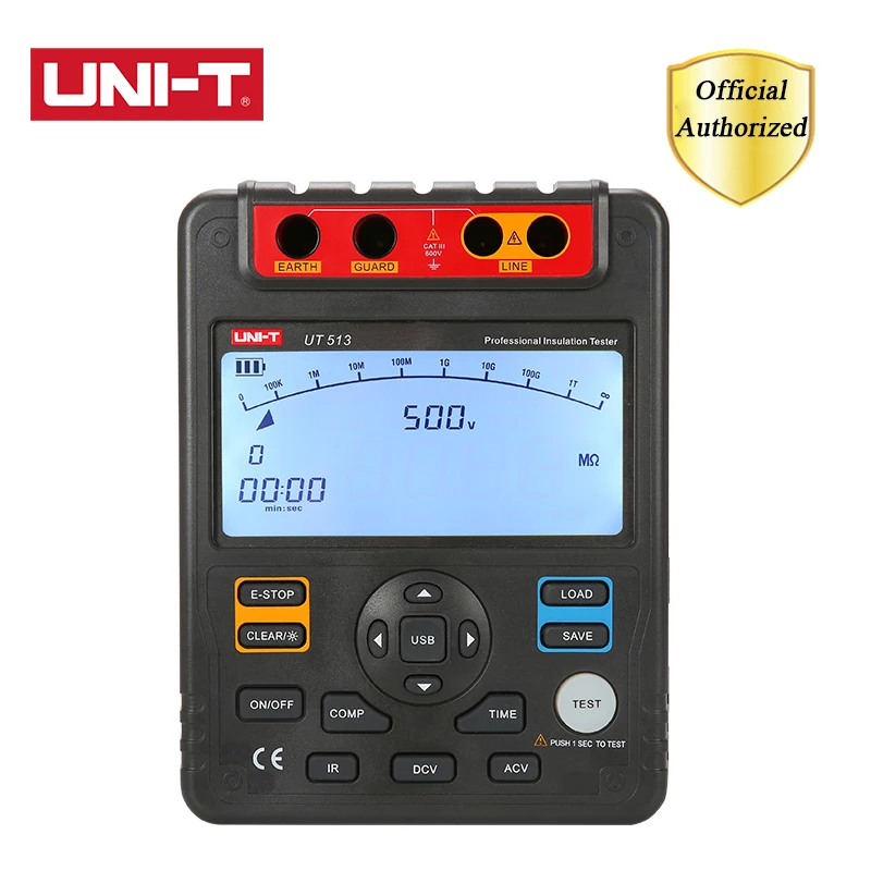 

UNI T UT513 Digital Insulation Resistance Tester Voltmeter Megohmmeter PI/DAR Data Storage USB interface LCD Backlight
