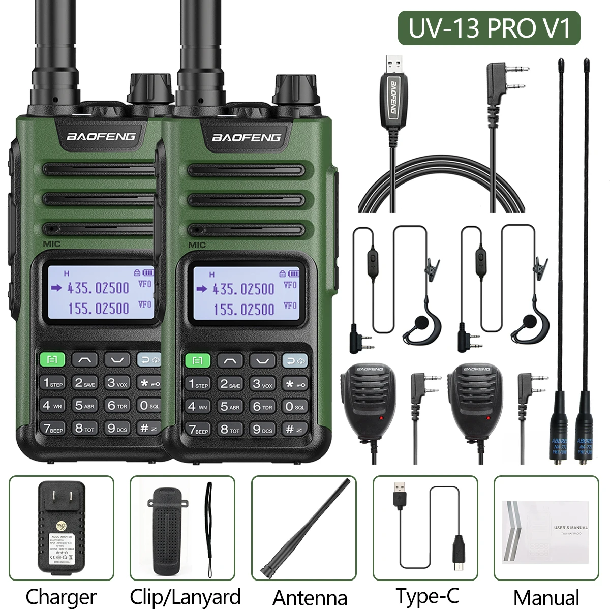 walkie talkie range 2PC BaoFeng UV-13 PRO 10W High Power Walkie Talkie UV13 Pro Support Type-C Charger 50KM Long Range Distance  Upgrade UV-5R BF-9R walkie talkies for adults Walkie Talkie