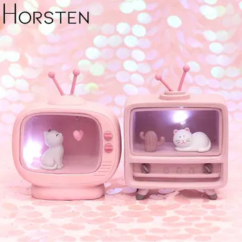

Cute Cat Home Decoration Night Lights Pink Color Baby Kids Resin Small Night Light Children's Bedside Lamp for Bedroom Xmas Gift