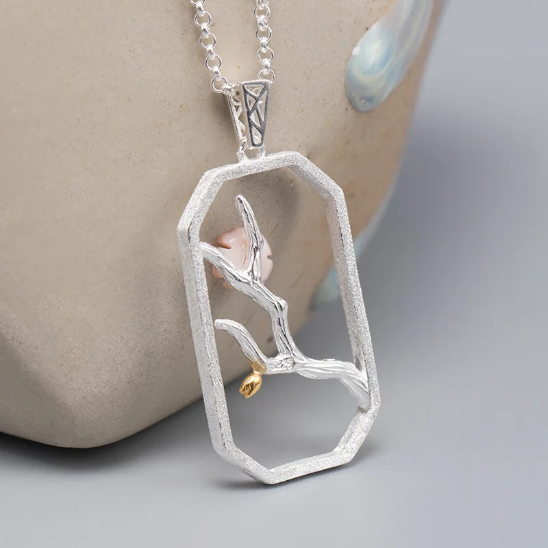 

SOURCE Creative DIY Shell Flower Branch 925 Silver Necklace Pendant Women's Retro Plant Color Modeling Silver