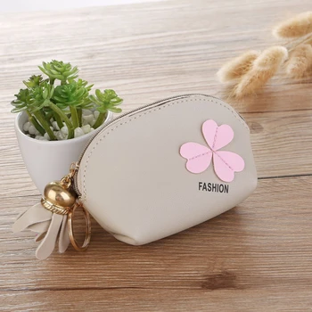 

Leather Coin Purse Wallet Women Artificial Flower Decoration Zipper Leather Handbag Woman Clutch Bags Coin Purse Woman