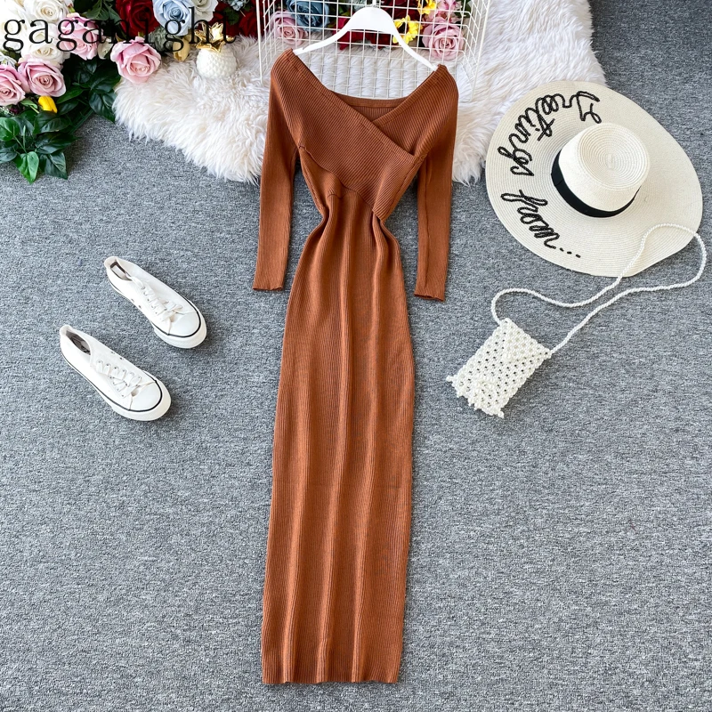 Gaganight Сезон весна-осень Облегающие вечерние Женское платье с длинным рукавом