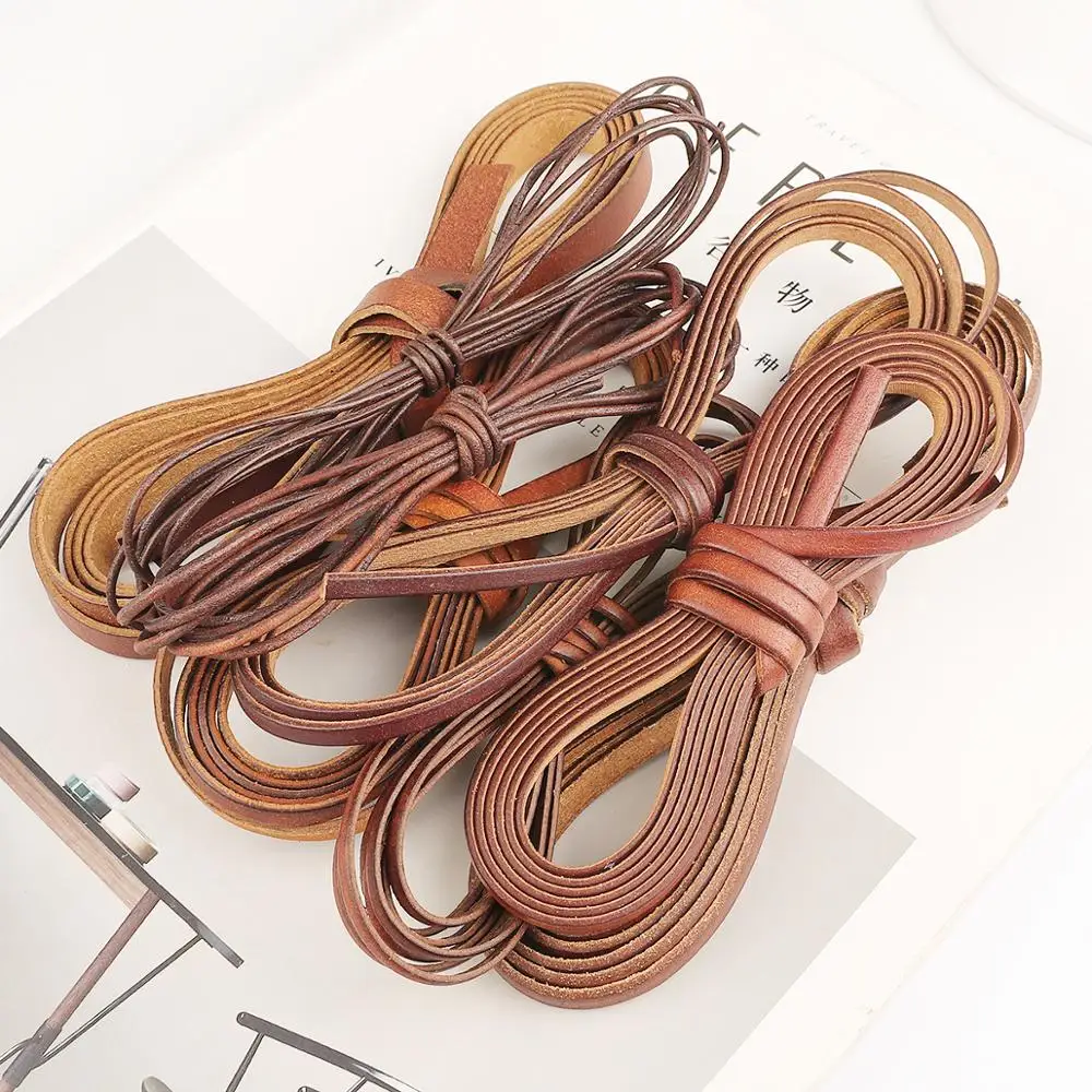 2 Meters Retro Genuine Leather Cord 1.5-10mm Round/Flat Strand Cow Leather Rope For Handmade DIY Accessories leather cord