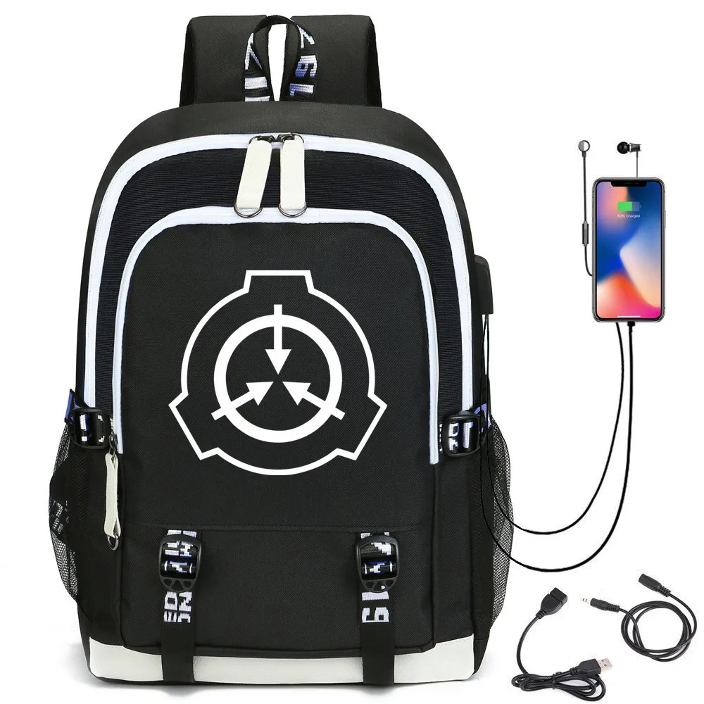 SCP Special Containment Procedures Foundation School Bag Printing Backpack USB Charging Laptop Canvas Travel Bags | Багаж и сумки
