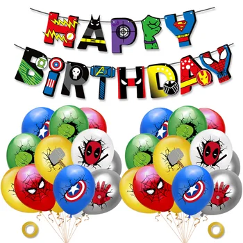 

27 Pcs Balloon Birthday Flag Set Spider Man Captain America Hulk Iron Man Boy Kids Birthday Decoration Party Supplies