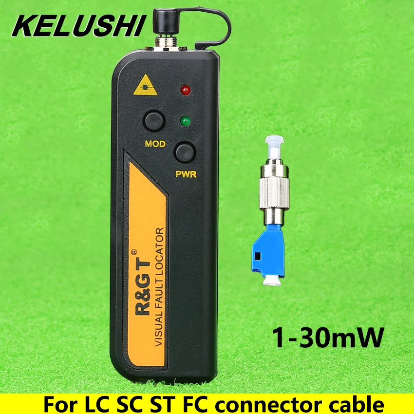 KELUSHI-Localizador Visual de Fallos 1/10/20/30mW, probador de Cable de fibra óptica, adaptador LC/FC/SC/ST, detector de fallos de fuente de luz roja, 1-30