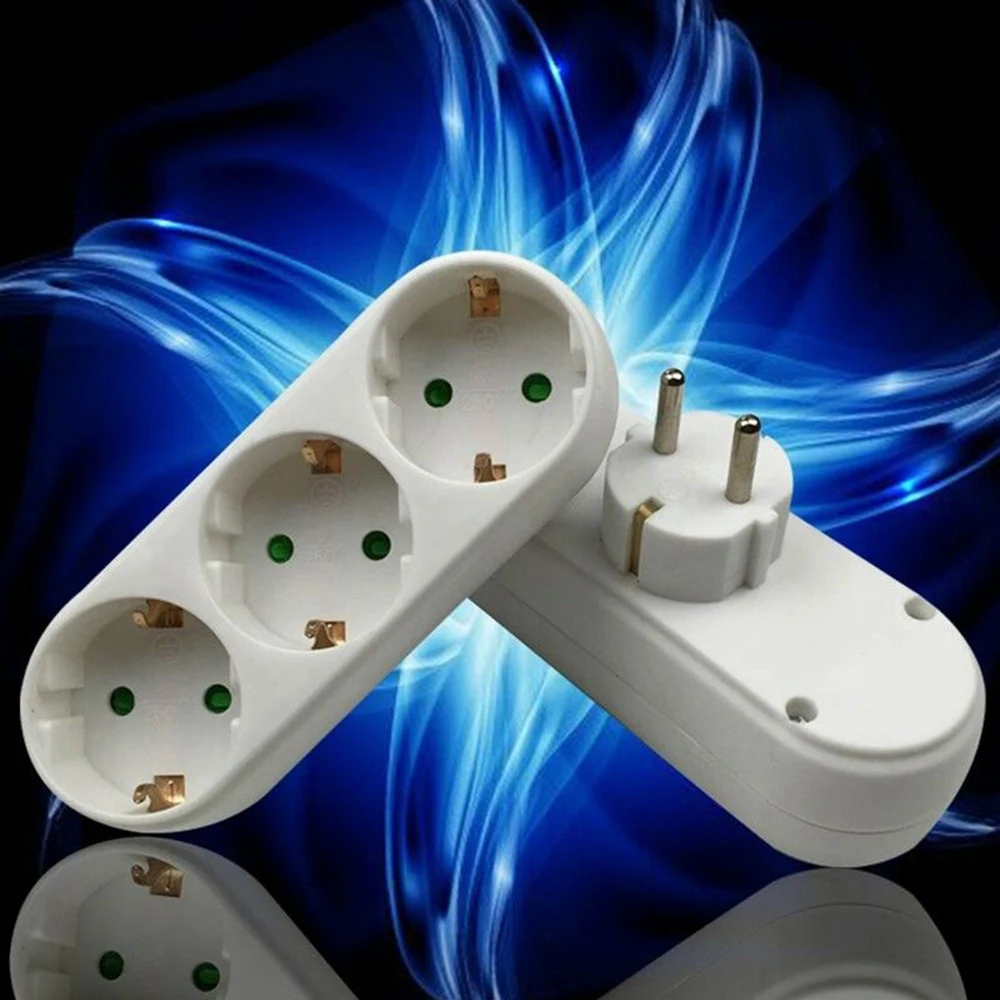 Useful EU Plug Socket European Schuko Power Strip 3 Outlets AC Adapters Converter White Wall 16A 250V |