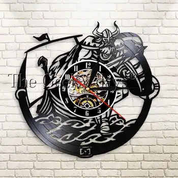 

Viking Black Hanging Wall Clock Ragnarok Víkingar Vintage 12" Vinyl Record Wall Art Unique Wall Decorative For Living Room
