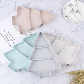 

Small Tree Compartment Dried Fruit Plate Creative Christmas Tree Plastic Plates Dishes Bowl Tray Home Kitchen Supplies