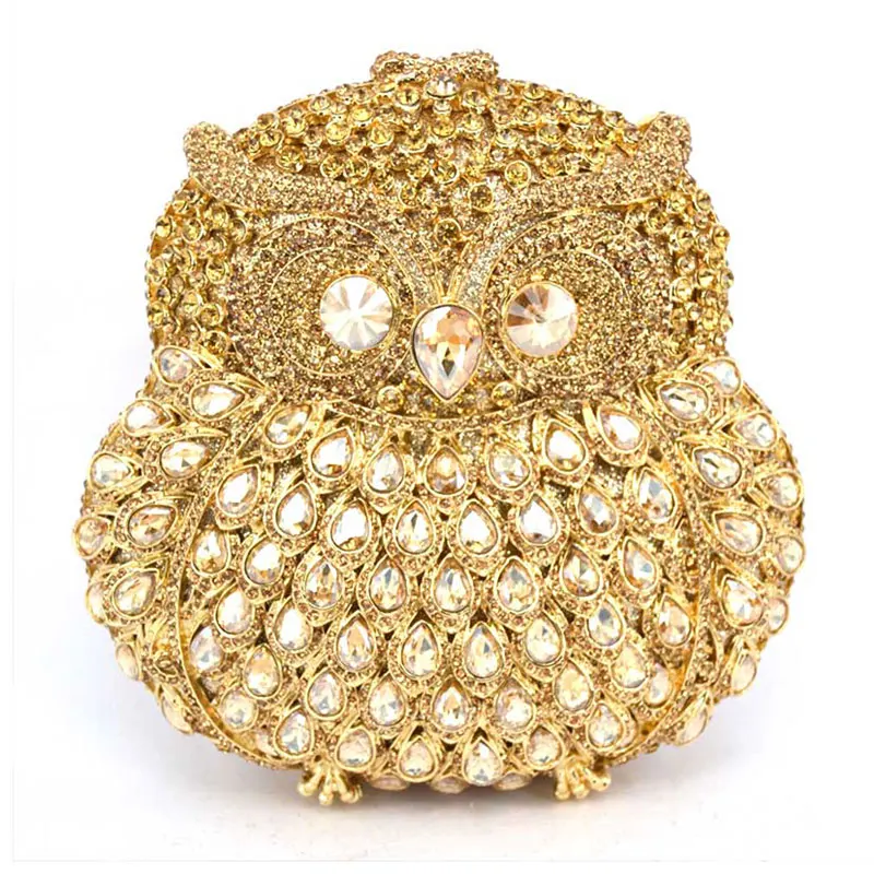 Модные женские вечерние сумочки в виде совы, украшенные кристаллами, для свадебной вечеринки, на цепочке, сумка на плечо, вечерние коктейльные сумочки и сумочки - Цвет: gold