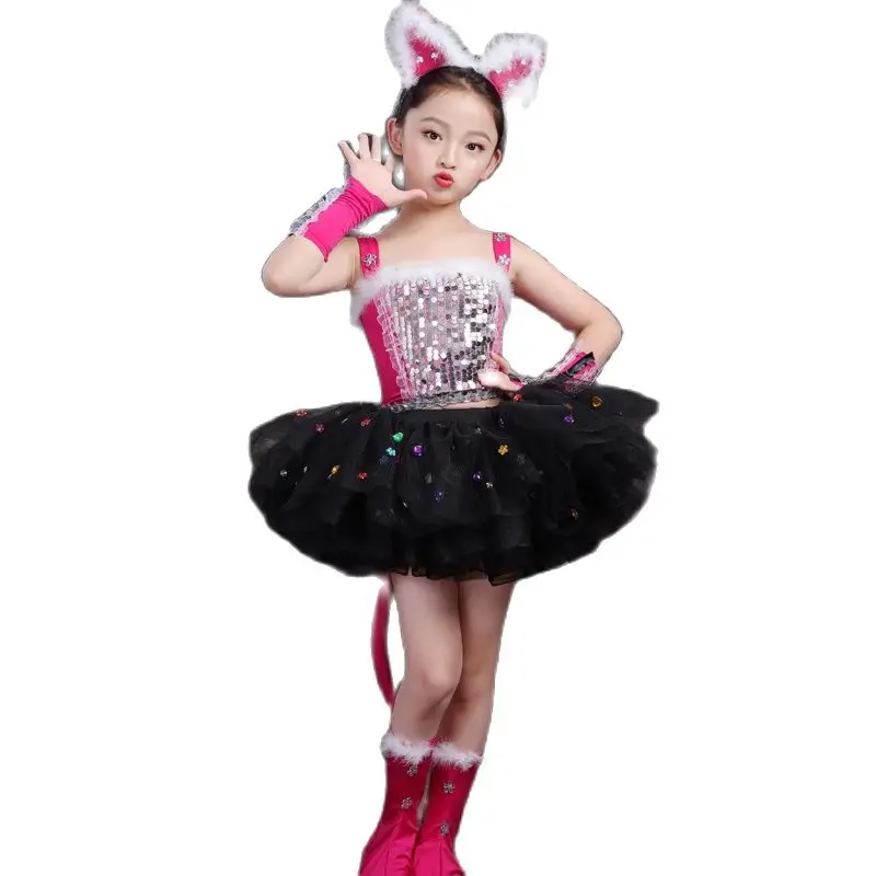 SequinsCatCosplayHalloweenCostumeDanceWearGirlsContemporary
