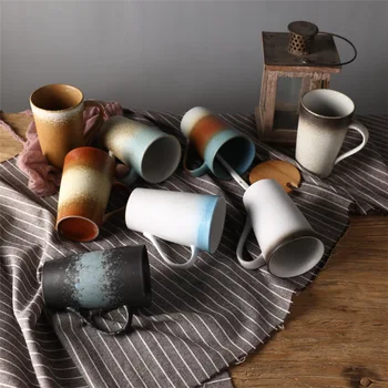 

Retro Rough Pottery Mug Northern European Style Creative Coffee Cup No.12 Ceramic Mug Coffee Mug with Lid Logo Customization