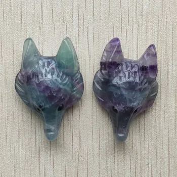 

Wholesale 2pcs/lot Fashion Natural Stone Colored Fluorite Carved Fox Shape Pendants For Necklace Jewelry Making
