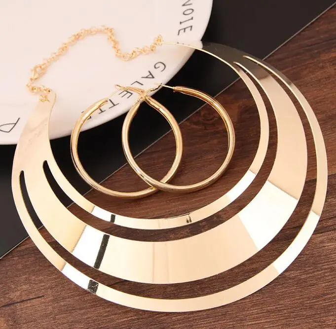 KMVEXO Trendy Gold Metal Torques Necklace Round Earrings Sets Women Party Statement Jewelry Dress Accessories Bijoux Female Gift - Image 3