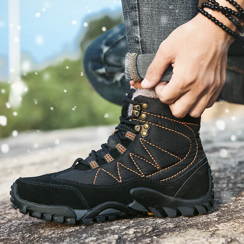 

2019 Winter Men's Boots Outdoor Warm Waterproof Non-slip Ankle Snow Boots Plush Rubber Winter Work Safety Male plush Shoes
