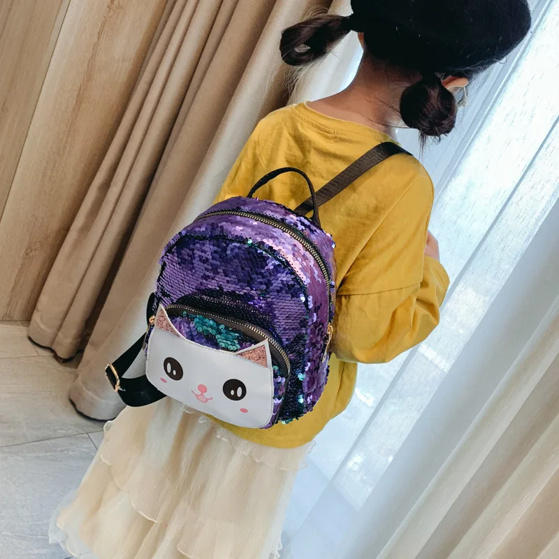 

2019 New Style Children Backpack Sequin Versatile Fashion Cartoon Cute Cat Backpack Trend Schoolbag for Elementary School Studen