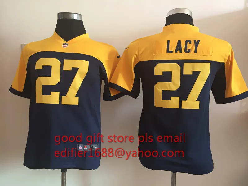 Stitiched, Green Bay s, Aaron Rodgers, eddie lacy, Randall Cobb, Ha Clinton-Dix, Clay Matthews, Brett Favre для молодежи, детский трикотаж - Цвет: Серый
