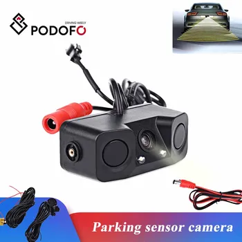 

Podofo 2 in 1 Sound Alarm Parking Assistant System Radar Detector Sensor Car Reverse Backup Night vision LED Rear View Camera
