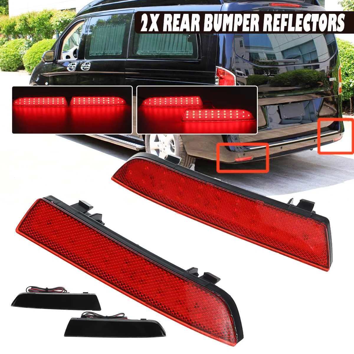 2Pcs LED Rear Bumper Reflector Spotlight Fog Tail Stop Brake Lights Reflective sheet for MERCEDES-BENZ Vito Viano W447 14-19