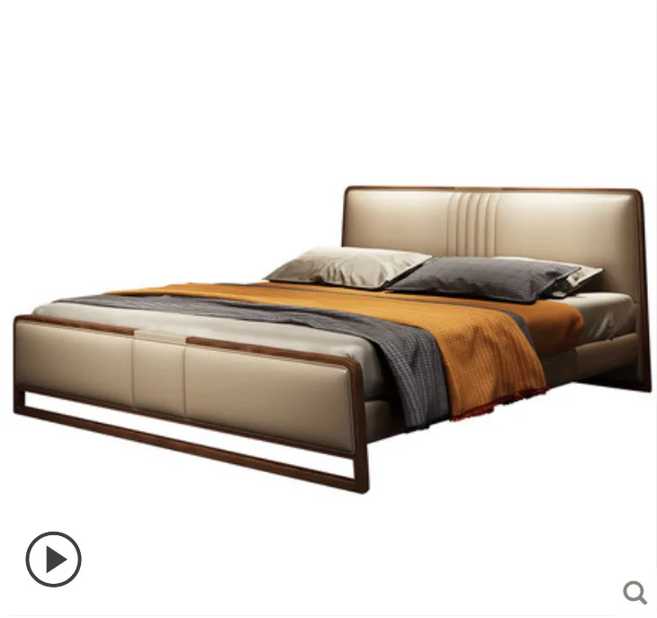 Кожаная кровать из цельного дерева, современный минималистичный верхний слой из воловьей кожи, кровать для спальни, многофункциональная двойная кровать 1,8 м 1,5 м
