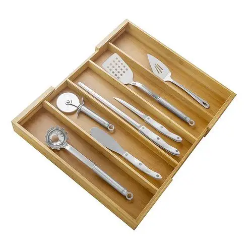 Расширяемая бамбуковая коробка для хранения столовой посуды Ретро домашний кухонный поднос для столовых приборов Европейский стиль натуральный ящик палочки для еды органайзер для вилок