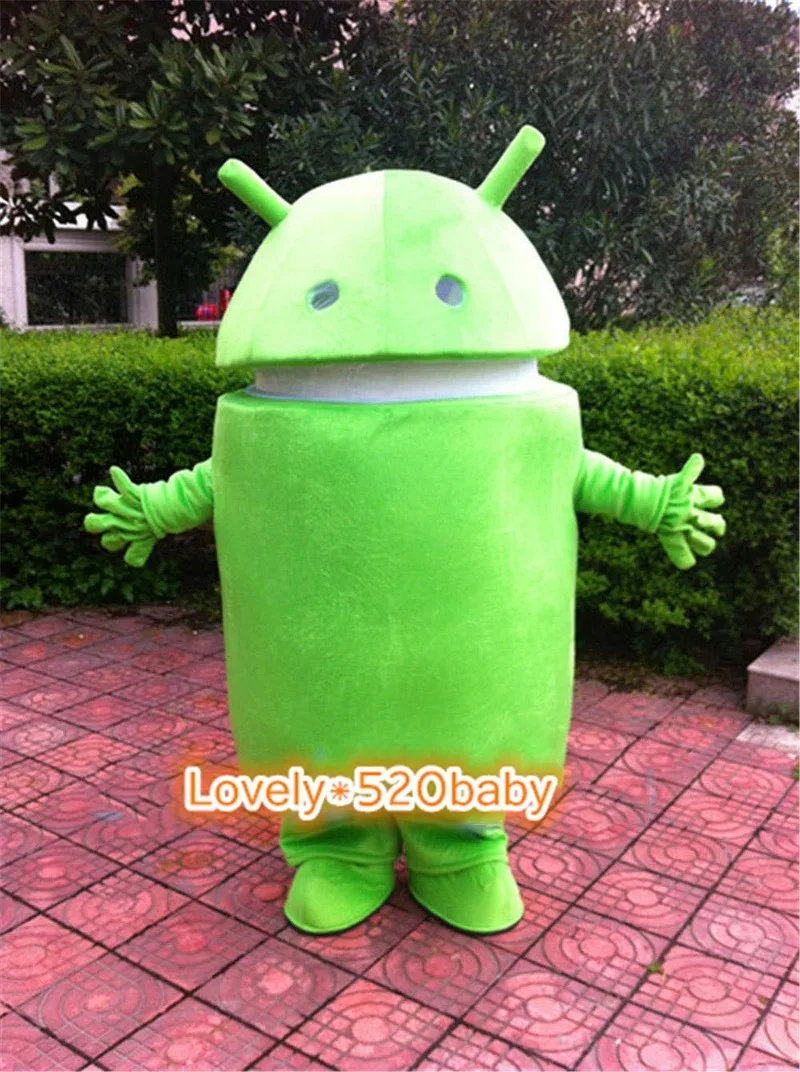 Рекламный зеленый костюм робота талисмана на Android вечерние платья для косплея