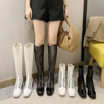 

2020 Fashion Black Summer Sandals Rear zipper Baotou sexy High Heel Ankle boots Strap Net Surface Hollow Out Sandals size 35-39