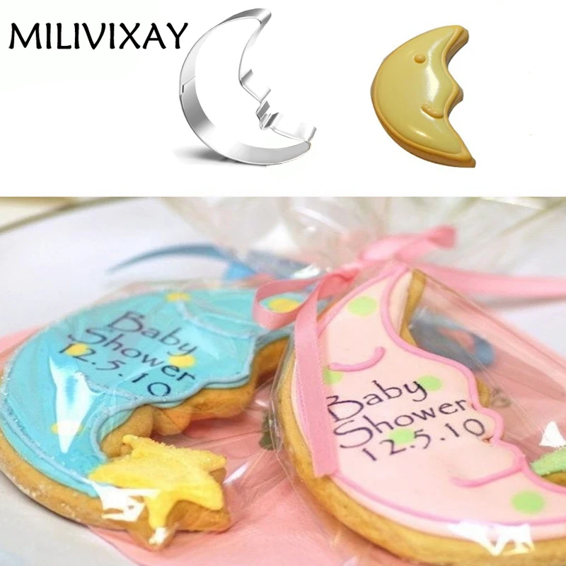 

MILIVIXAY 1Pcs Crescent Moon Stainless Steel Cookie Cutter Plastic Stencil Party Baby Shower Supplies