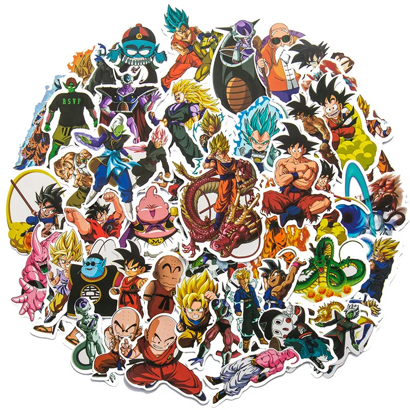 50Pcs Anime Dragon Balled Graffiti Stickers Backpack Skateboard Guitar Laptop Cartoon Waterproof Decals Child Toy Christmas Gift | Игрушки и