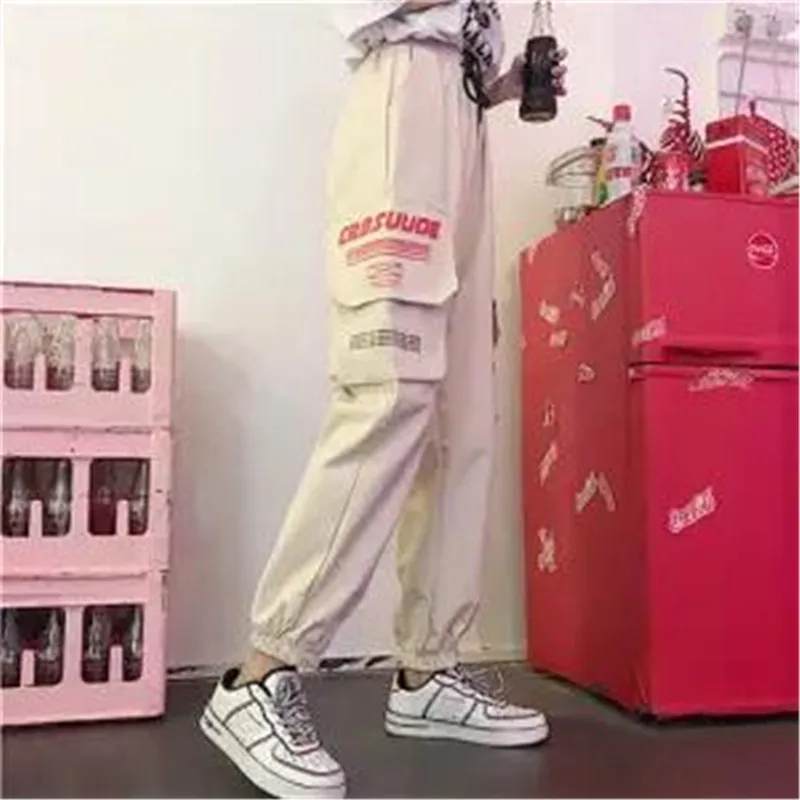 10 Хлопковые брюки-карго размера плюс, женские эластичные Pantalon с высокой талией, женские серые свободные брюки с карманами, женские уличные брюки - Цвет: 10
