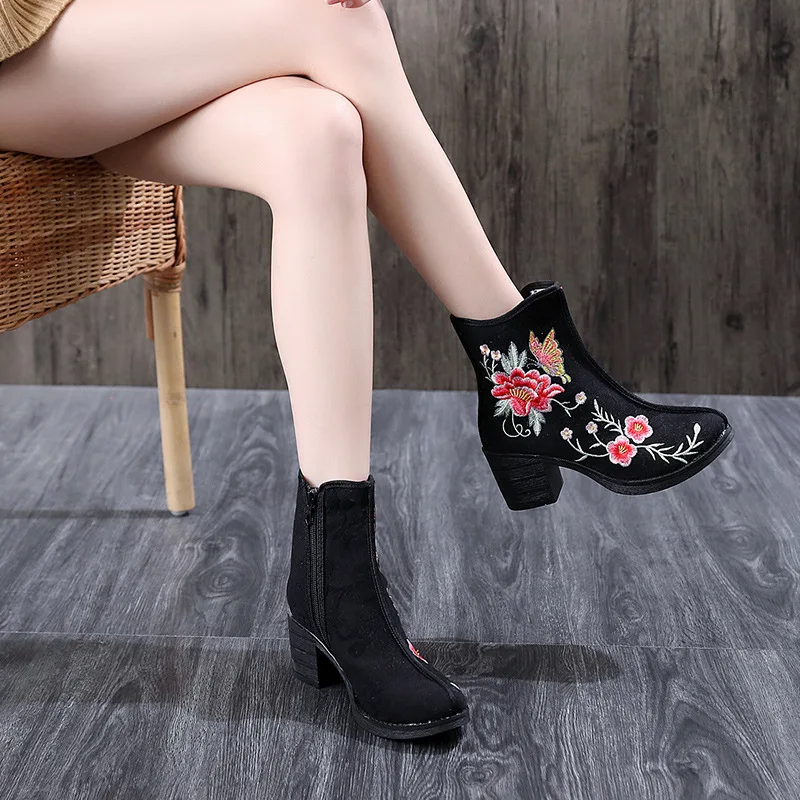 

Autumn And Winter New Style Old Beijing Folk-Style Chinese Clothing Antique Style Embroidered Boots Tube Single Cotton Boots Jac