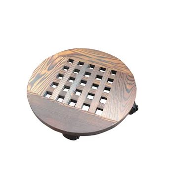 

With Wheels Wood Plant Stand Trays Durable Move Corrosion Resistant Round Thicken Non Toxic Carbonization Indoor Outdoor Stand