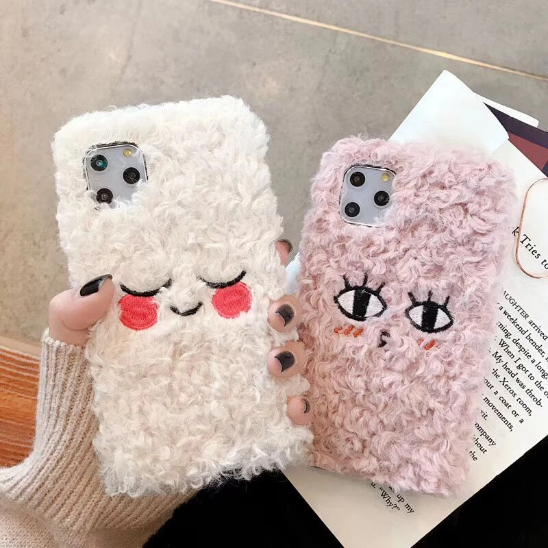 Cartoon cute smiley and eyes Phone Case For iPhone 11 Pro Max XR XS 6S 7 8 Plus X luxury Plush Fiber Winter Soft Back Cover |