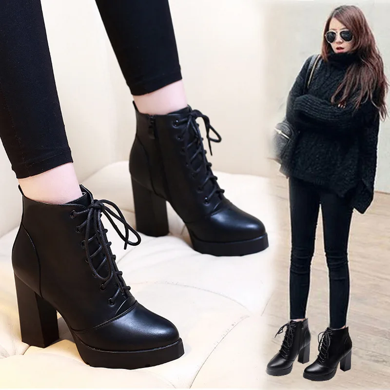 

Autumn and winter new short boots waterproof platform with high heel boots with Martin boots and bare boots