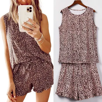 

Casual Two Piece Set Women Leopard Print Sets Leisure Wear Lounge Wear Suit Home Tops+pants спортивный костюм жен ropa de mujer