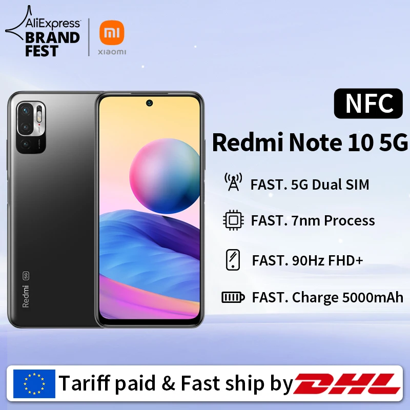 [Lanzamiento mundial En stock] Xiaomi Redmi Note 10 5G NFC 4+64/128GB Versión global Smartphone Procesador Dimensity 700 Display 90Hz FHD+ Cámara 48MP 5000mAh