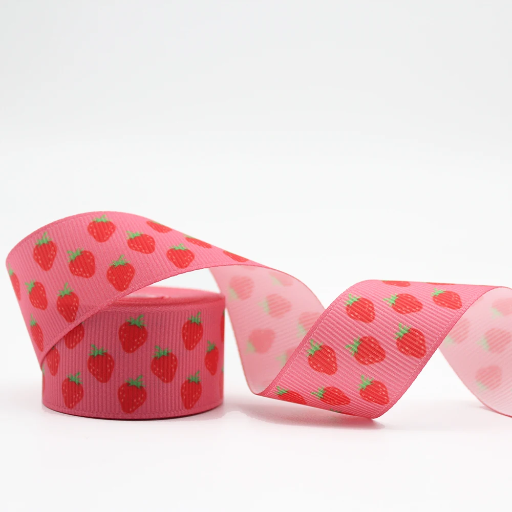 

Cartoon Strawberry Printed Grosgrain Ribbons 1'' Design Customized ​Logo for Hair Bows DIY Handmade Materials 10/25/50 Yards
