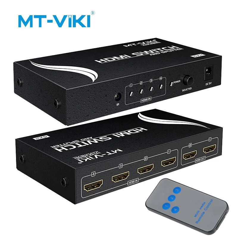 

MT-VIKI HDMI switch splitter 4 in 2 out Infrared remote control switching Device panel button switching MT-HD4-2