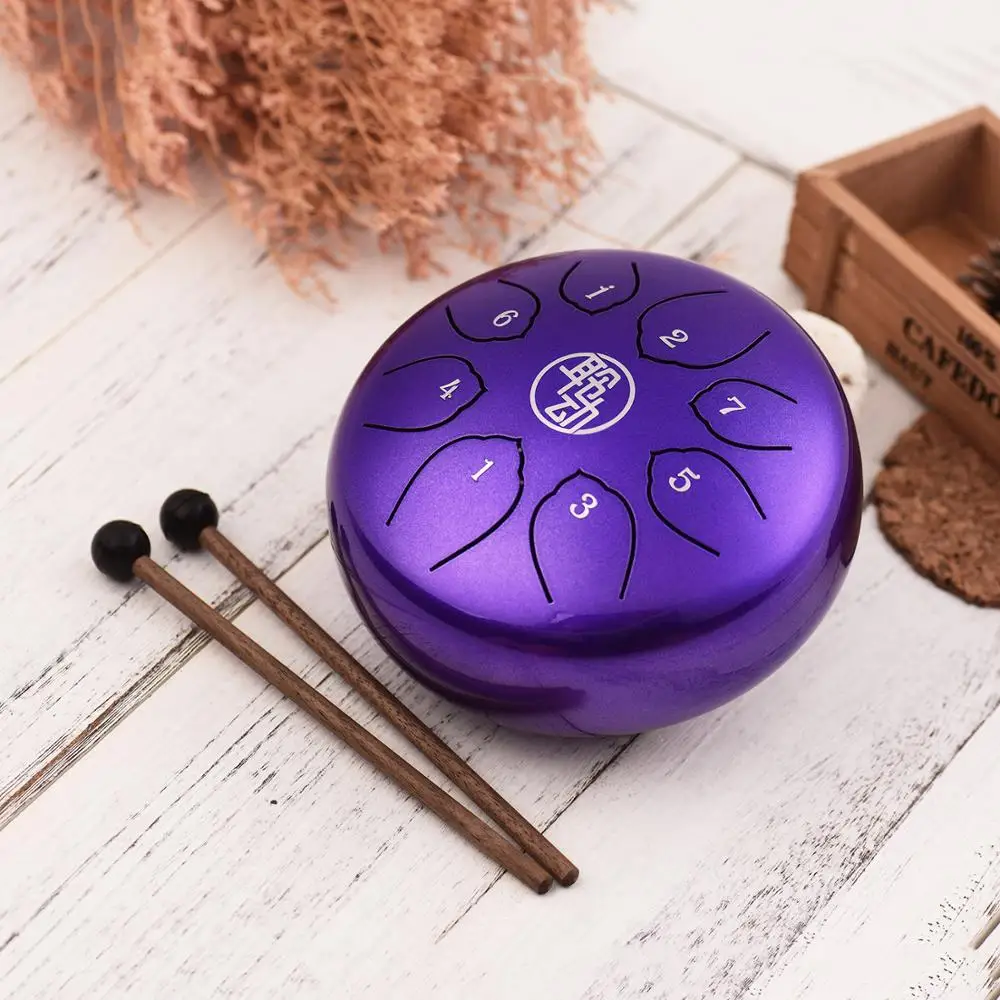 6 Inch Steel Tongue Drum Handpan Drum 8-Notes C-Key Percussion Instrument with Mallets Bag Wiping Cloth