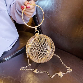 

Fashion Hollow Metal Ball Shoulder Bag Round Chain Crossbody Bags for Women 2020 Mini Luxury Handbags Women Bags Designer Purse