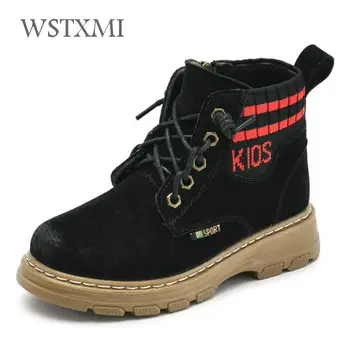 

New Winter Boys Martin Boots for Kids Plush Ankle Boots Genuine Leather Warm Fashion Waterproof Shoes Outdoor Children Snow Boot
