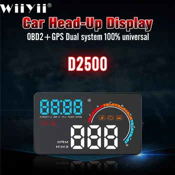 

New D2500 Universal Head-Up Display Dual System OBD2/GPS Interface Speedometer Display Engine Warning Mileage