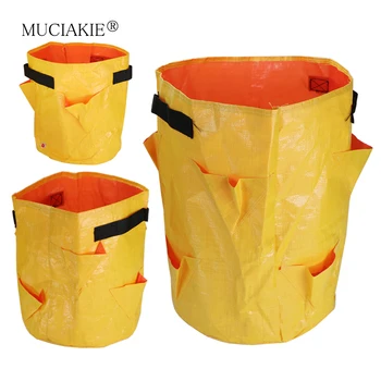 

MUCIAKIE 1PC Yellow Strawberry Grow Bags PE 3/6/8 Pockets Garden Plants Vegetables Planter Pouch Bags with Handles